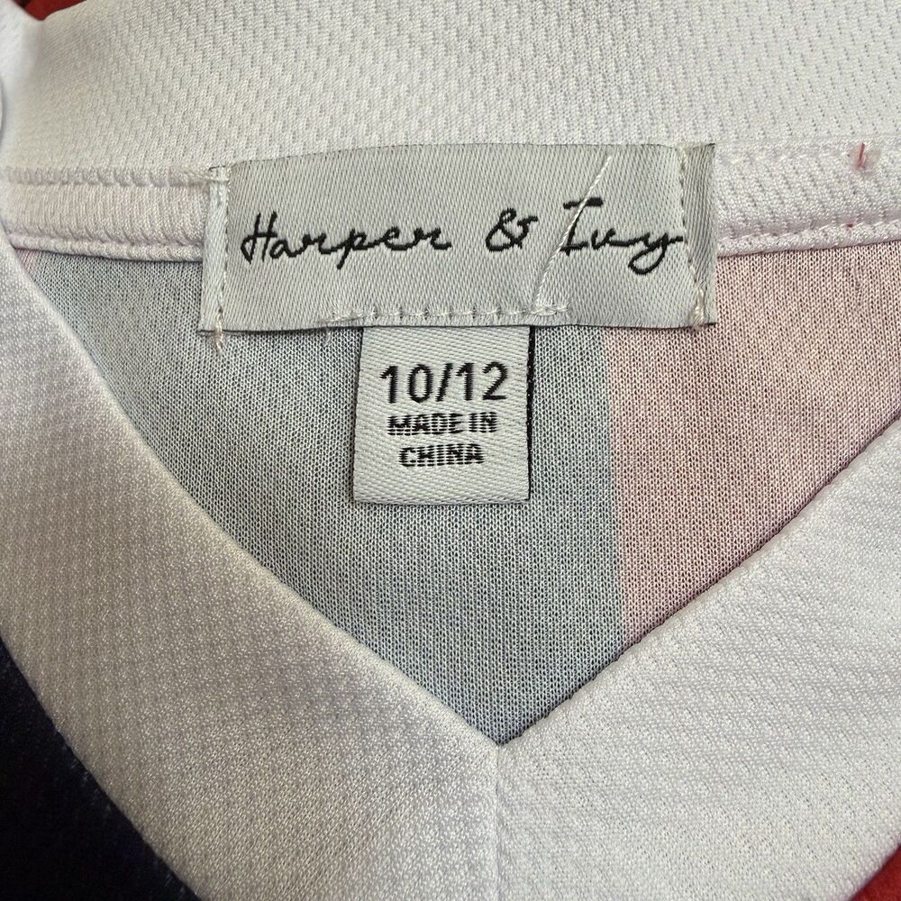 Harper & Ivy Girls France Soccer Jersey 10/12 Blue Red Stripped Polyester Top - Picture 6 of 9